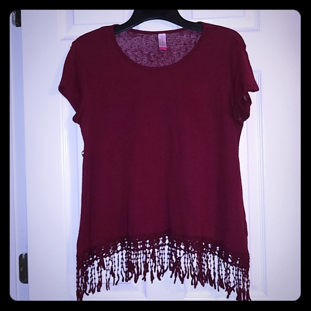 Fringed scoop neck tee